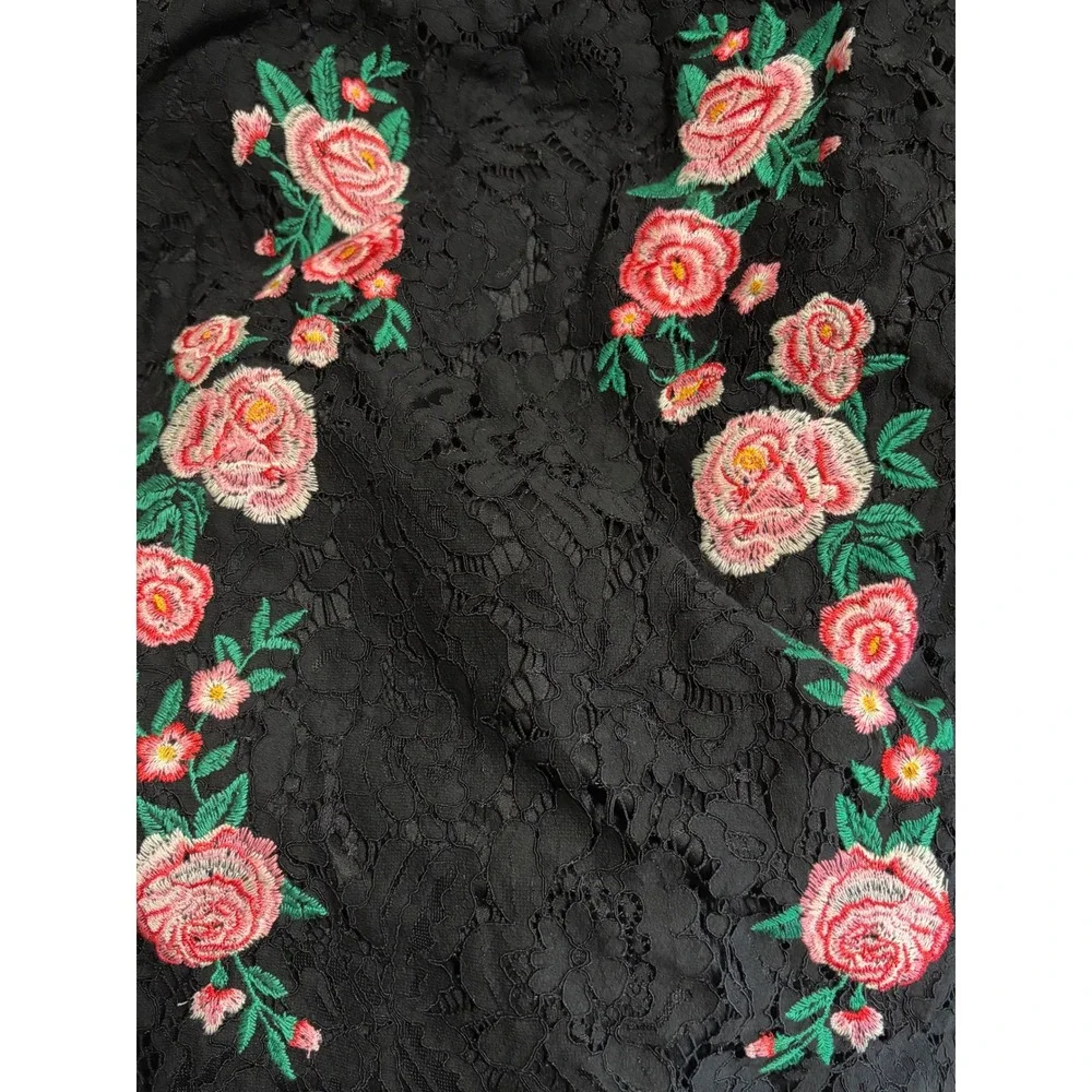 Umgee USA Black Lace Floral Embroidered Bell Sleeve Sheath Dress L5047 Large